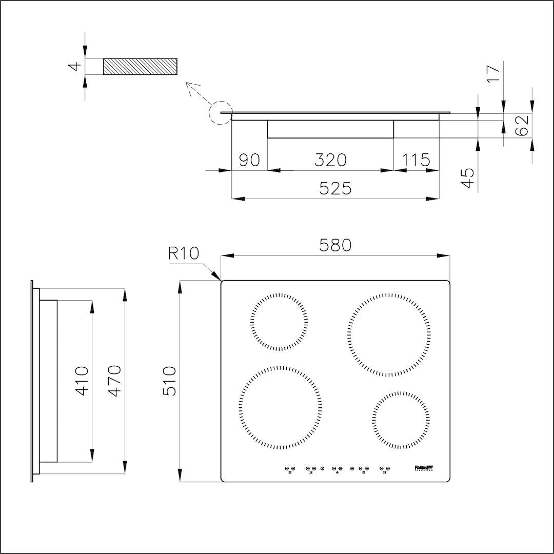 Foster 7370300 Piano Cottura Induzione Nero Vetroceramica 4 Zone Cottura cm. 58 x 51