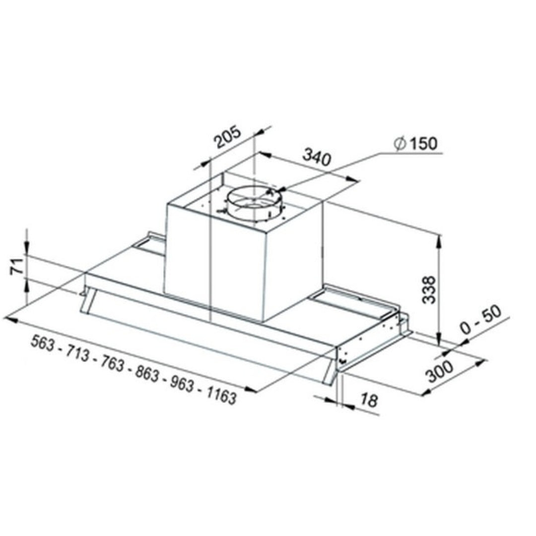 GALVAMET OPTIMA 120 0IOPT12A265L Cappa a Incasso Inox Motore 650 m3/h cm. 120 x 31 x 34