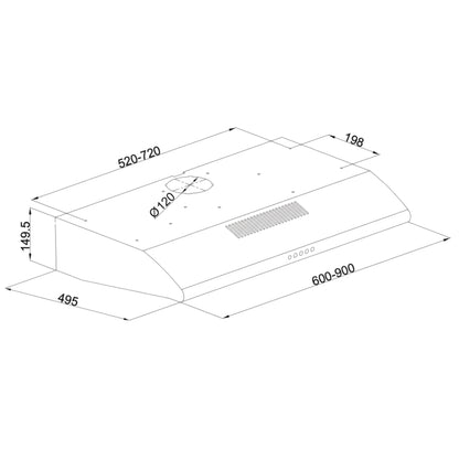 SILVERLINE 1201.6.733.04 Cappa Incasso Sottopensile Filtrante Inox cm. 60 x 15 x 50