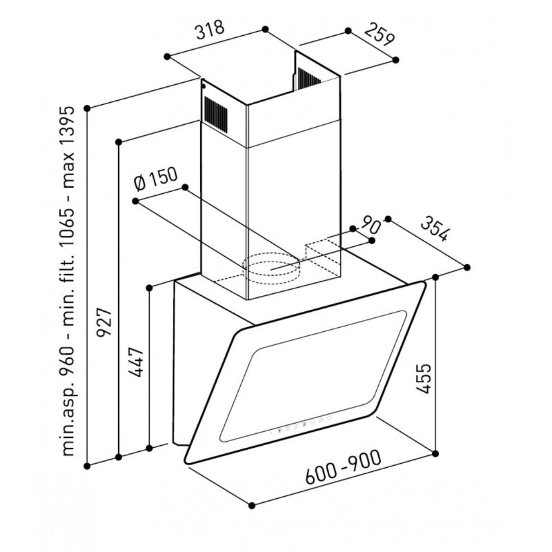 TECNOWIND VALKYR K468R0028 Cappa a Parete Vetro 4 Velocità Nera cm. 90 x 46 x 35