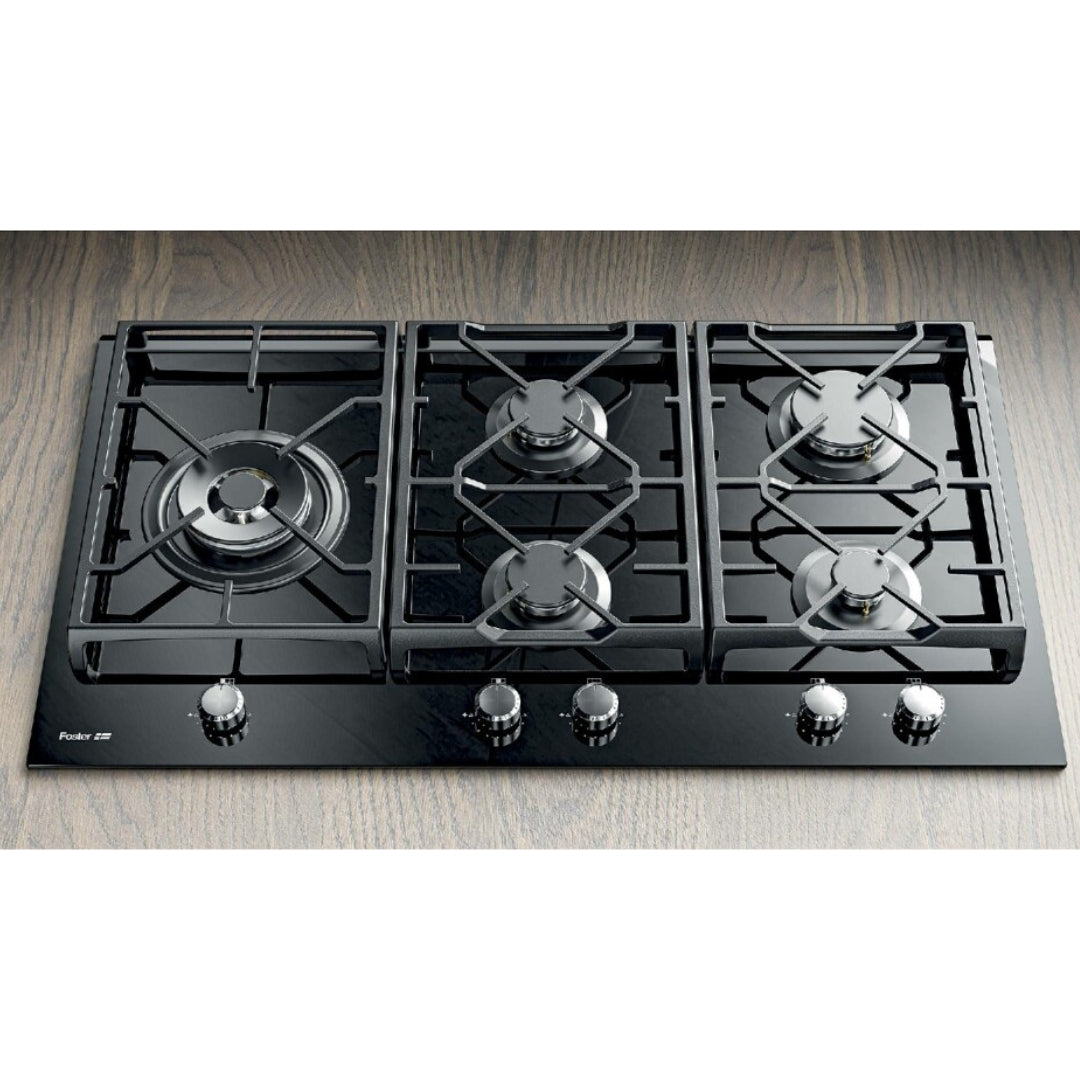 FOSTER POWER 7044632 Piano Cottura 5 Fuochi Griglie Ghisa Tripla Corona Cristallo cm. 90 x 51