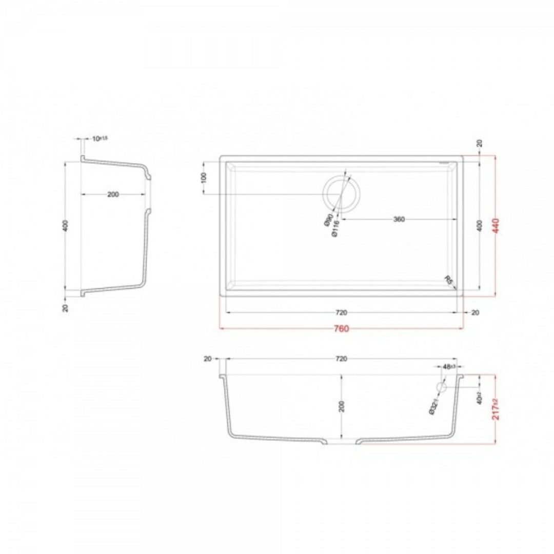 ELLECI QUADRA 130 LKQ13089BSO Lavello Cucina Incasso Sottotop 1 Vasca Keratek Tortora cm. 76 x 44