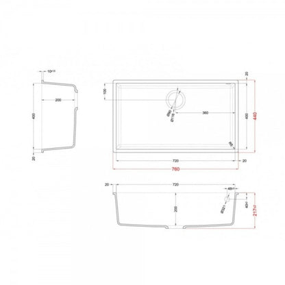 ELLECI QUADRA 130 LKQ13089BSO Lavello Cucina Incasso Sottotop 1 Vasca Keratek Tortora cm. 76 x 44