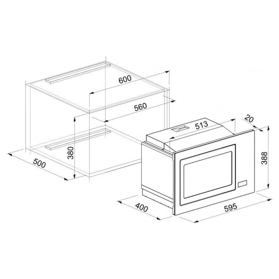 ELLECI PLANO MW FIAP281INWS Forno Microonde Grill 5 Livelli Potenza Inox 28 Lt. cm 60 x 40