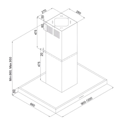 SILVERLINE DROP CONTROL 4110.9.733.02 Cappa a Isola Aspirante 5 Velocità Inox cm. 90 x 66