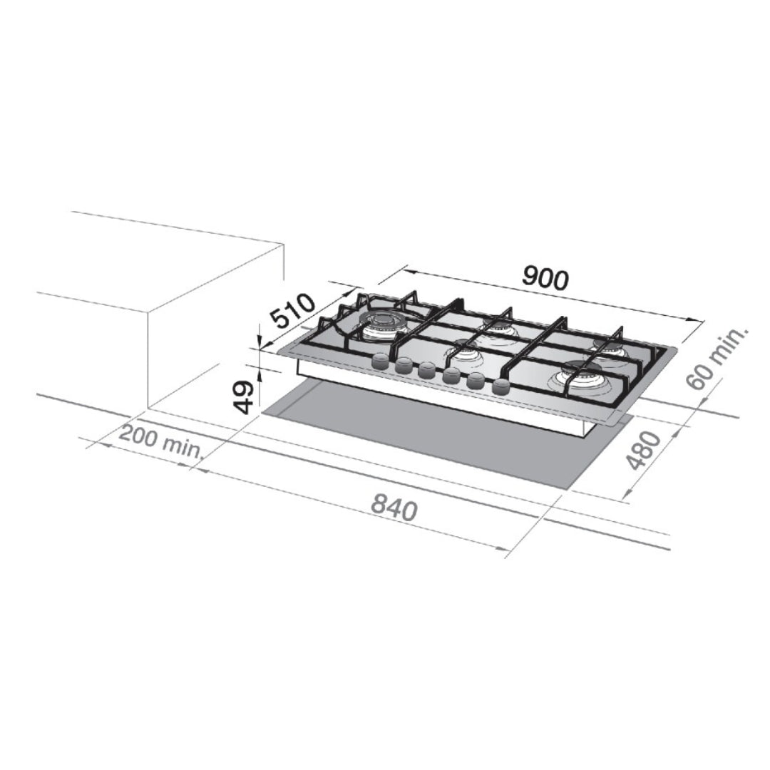 DE LONGHI NSL590DX Piano Cottura 5 Fuochi Griglie Ghisa Sopratop Inox cm. 90 x 51