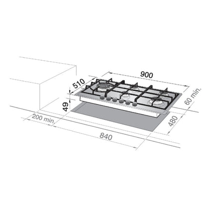DE LONGHI NSL590DX Piano Cottura 5 Fuochi Griglie Ghisa Sopratop Inox cm. 90 x 51