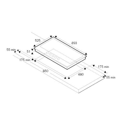 F.LLI BERTAZZONI P905LMODGNE Piano Cottura 5 Fuochi Griglie Ghisa Vetro Nero cm. 90 x 50