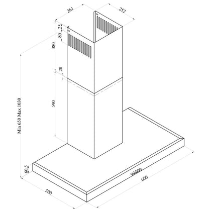 SILVERLINE 3170.6.733.04 Cappa a Parete Nero 3 Velocità Luci Led cm 60 x 50 x 103