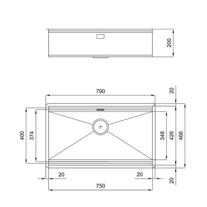 FOSTER MILANELLO 1034856 Lavello Gun Metal Workstation Sottotop Inox PVD 79 x 47