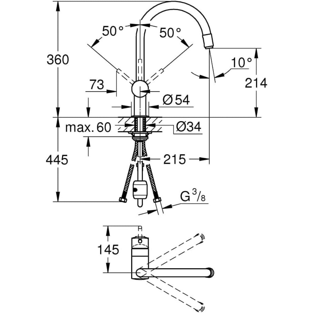 FOSTER-GROHE MINTA Rubinetto Miscelatore Cucina Cromato Canna Alta Girevole Docce