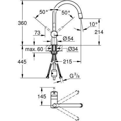 FOSTER-GROHE MINTA Rubinetto Miscelatore Cucina Cromato Canna Alta Girevole Docce