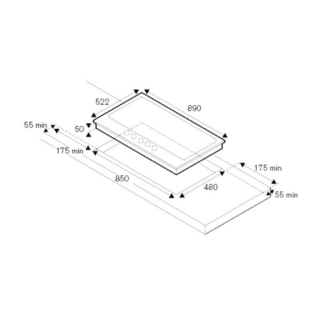 F.LLI BERTAZZONI PROFESSIONAL P905LPROX Piano Cottura Gas 5 Fuochi Inox Tripla Corona Laterale cm. 89 x 52,5