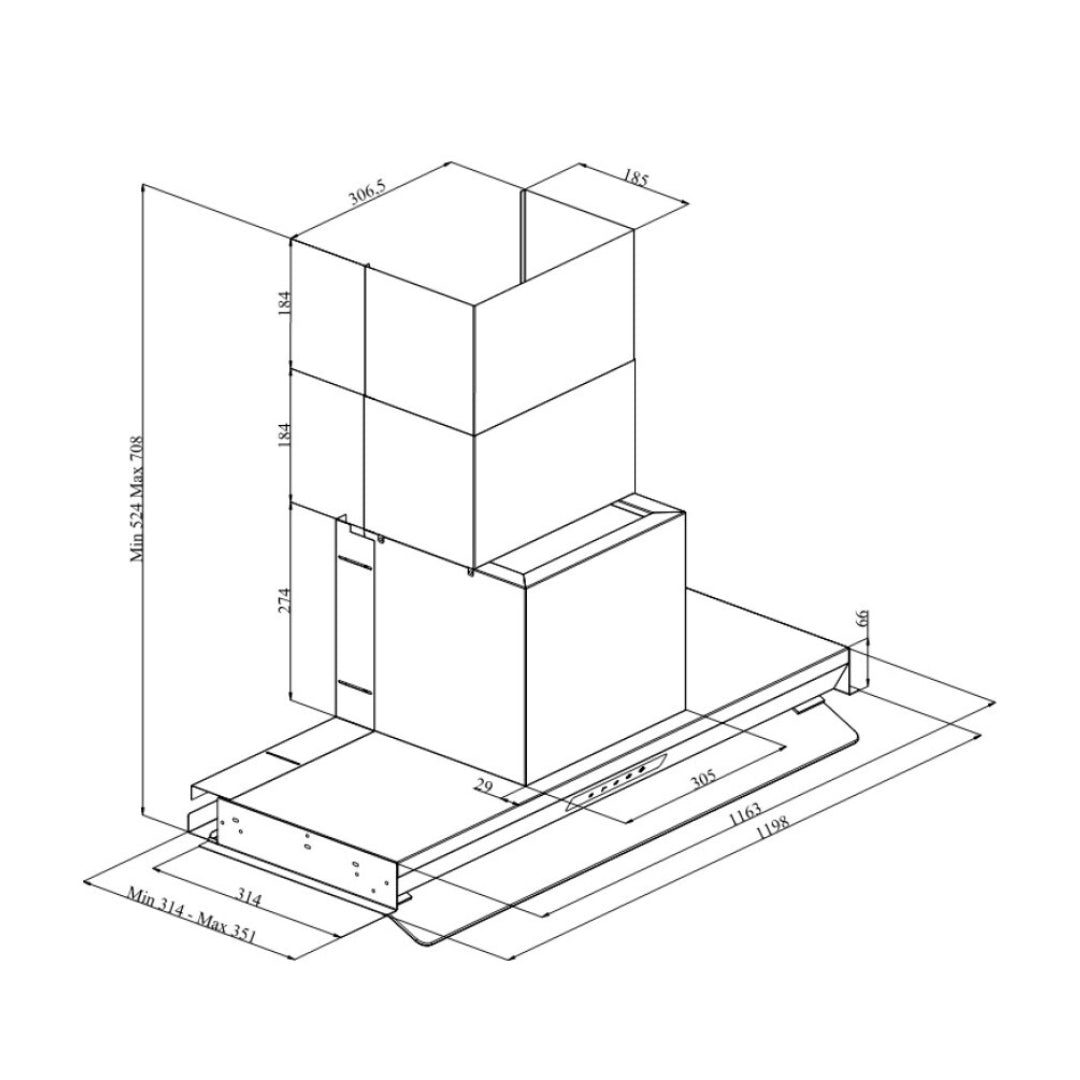 SILVERLINE INSIDE 3129.2.733.18 Cappa Integrata Incasso Anticondensa Inox 628 m³/h cm. 120 x 35 x 71