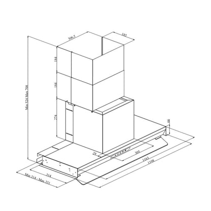 SILVERLINE INSIDE 3129.2.733.18 Cappa Integrata Incasso Anticondensa Inox 628 m³/h cm. 120 x 35 x 71