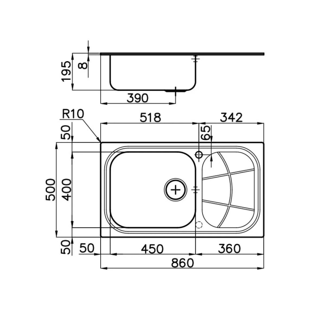FOSTER BIG BOWL 1561202 Lavello Cucina 1 Vasca Sinistra Incasso Sopratop Gocciolatoio Destra Acciaio Inox cm. 86 x 50