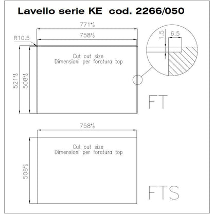 FOSTER KE 2266050 Lavello 1 Vasca Grande Acciaio Inox Sopratop/Filotop cm. 77 x 52