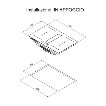 Galvamet 0EPRC080A468000 PERFECTO 80/A SMOKED SILVER Essence Edition Piano cottura Induzione Cappa Integrata 4 zone 700 m3/h, Bridge Classe A++ cm. 80 x 52