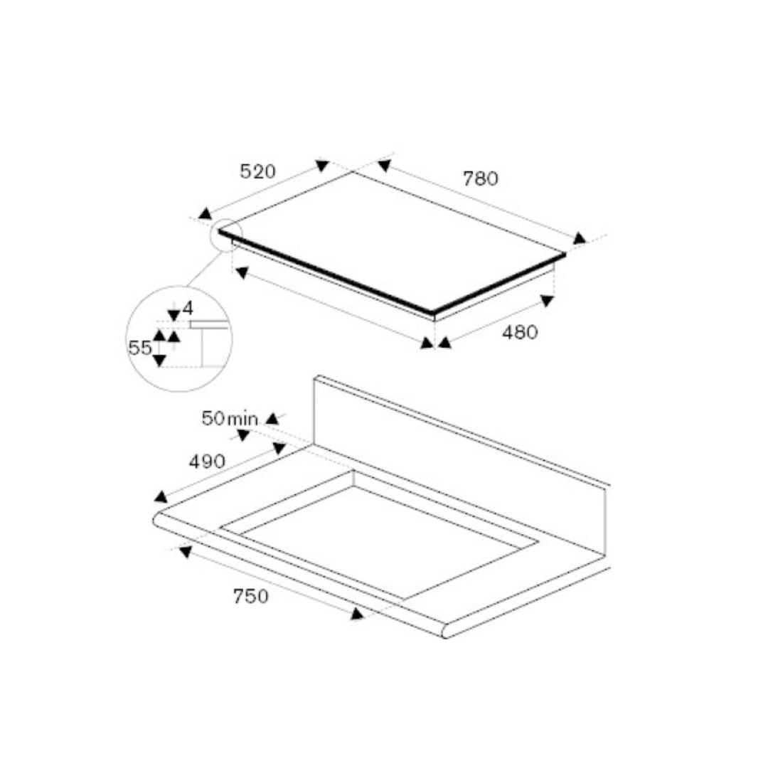 F.LLI BERTAZZONI P786IM3B2NE Piano Cottura Induzione 6 Zone Nero cm. 78 x 52