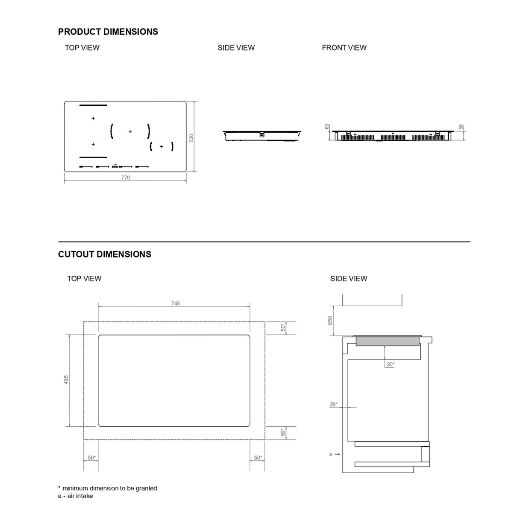 F.LLI BERTAZZONI MODERN P784I1M30NVS Piano Cottura Induzione 4 Fuochi Vetroceramica Nero cm. 78 x 52