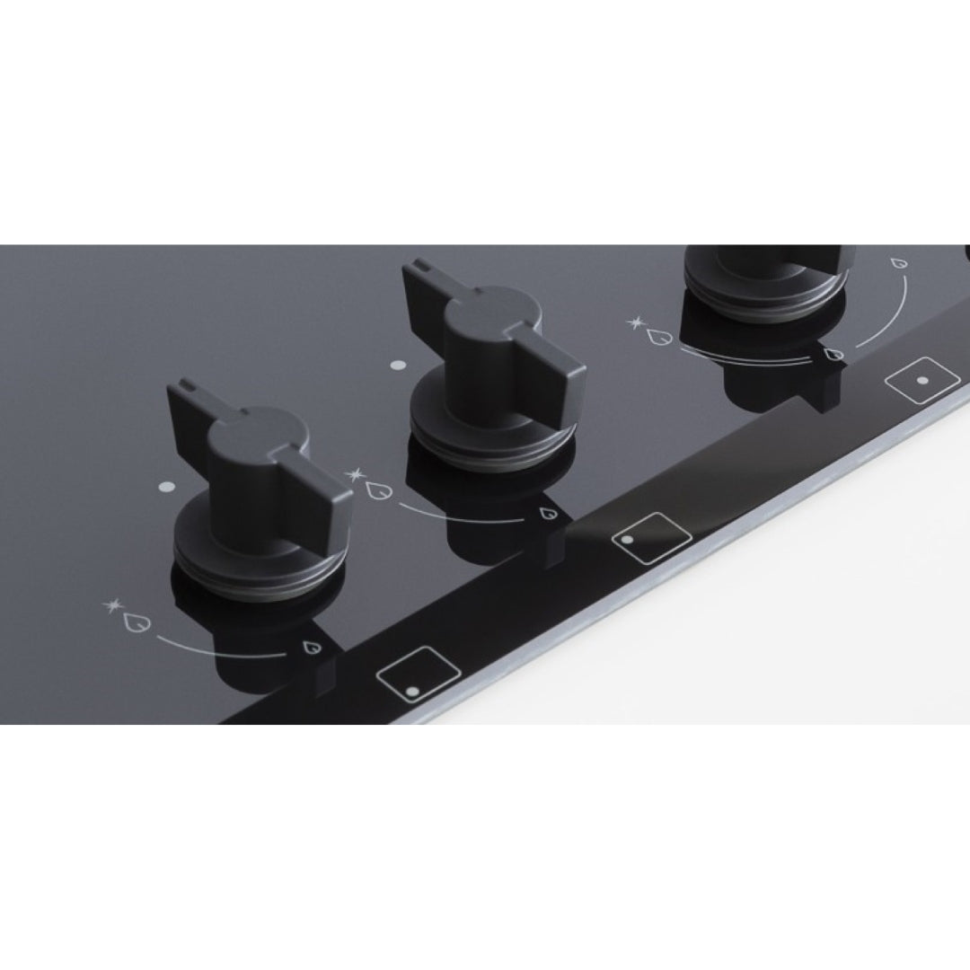 F.LLI BERTAZZONI MODERN P755CMODGNE Piano Cottura 5 Fuochi Gas con 1 Tripla Corona Centrale Valvole Sicurezza Cristallo Nero cm. 75 x 52