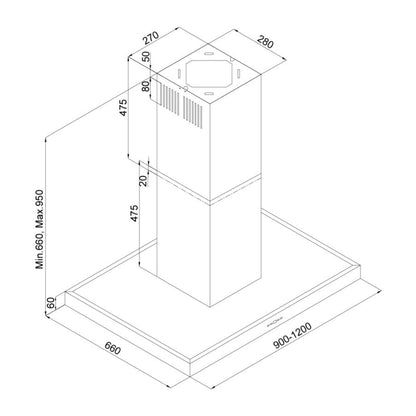SILVERLINE 4110.9.733.01 Cappa Aspirante a Isola Inox Illuminazione LED cm. 90 x 66