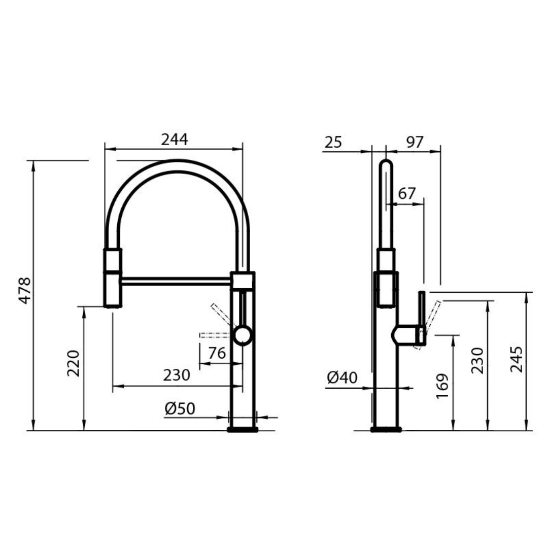 FOSTER SKIN GUN METAL 8424856 Miscelatore Cucina Monocomando Doccetta Estraibile e Canna Girevole
