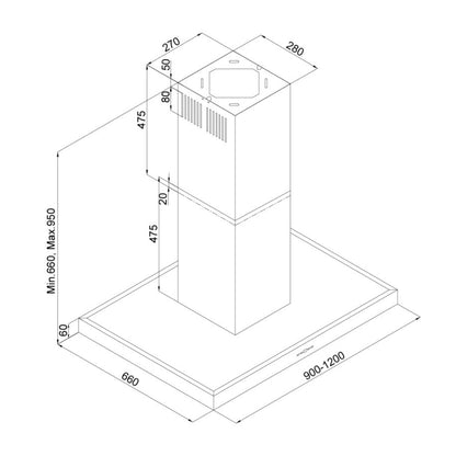 SILVERLINE 4110.2.733.01 Cappa a Isola Illuminazione LED Inox cm. 120 x 66