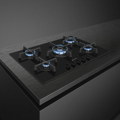 SMEG PV275B Piano Cottura 5 Fuochi Griglie Ghisa Vetro Semifilo Nero cm. 72 x 51