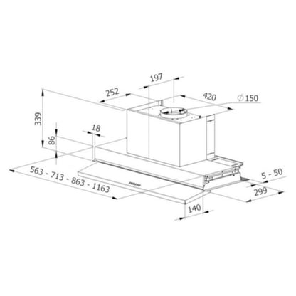 GALVAMET SLIVER 75/A 0ISLV075AG75L00 Cappa ad Incasso Portata 635 m3/h Anticondensa Luce Led Dimmerabile Antracite cm. 72 x 35 x 34