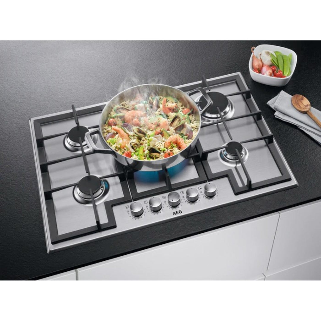 AEG SLIM HGB75420SM Piano Cottura 5 Fuochi Gas Tripla Corona Centrale Inox cm. 75 x 51