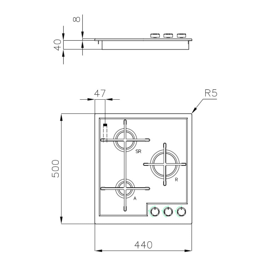 FOSTER VERONICA 7063052 Piano Cottura 3 Fuochi Inox Spazzolato Valvola Sicurezza Gas cm. 44 x 50