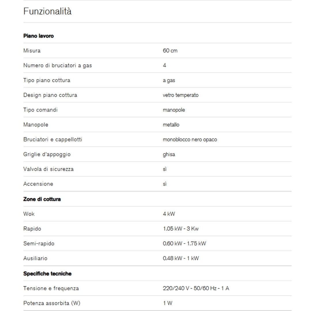 F.LLI BERTAZZONI PROFESSIONAL P604LPROGNE Piano Cottura Gas 4 Fuochi Gas 1 Fuoco Tripla Corona Griglie in Ghisa Cristallo Nero cm. 60 x 52