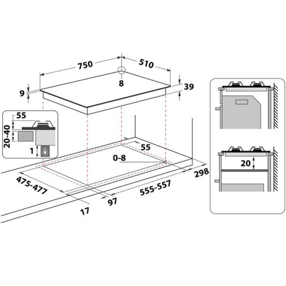 HOTPOINT PCN750TOWR /HA Piano Cottura a Gas 5 Fuochi Incasso AVORIO cm. 75 x 51