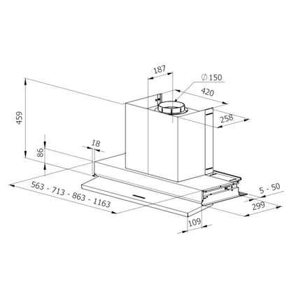 GALVAMET 0ISLV090F875LWL SLIVER 90/F Cappa incasso Filtrante Anticondensa 466 m3/h Inox cm. 90 X 41 X 46