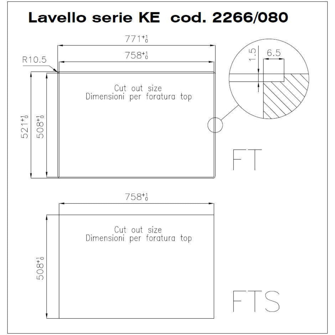 Foster KE Vintage 2266080 Lavello Inox 1 Vasca cm. 77 x 52