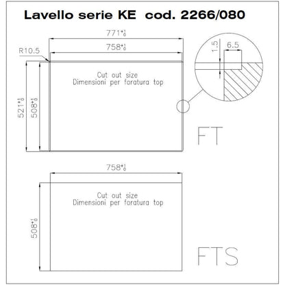 Foster KE Vintage 2266080 Lavello Inox 1 Vasca cm. 77 x 52