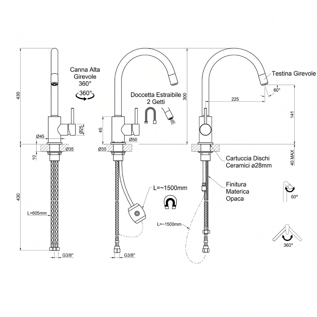 PAINI MILME/COX 781Y591ABSPA Rubinetto Cucina Canna Alta Girevole Monocomando Tortora