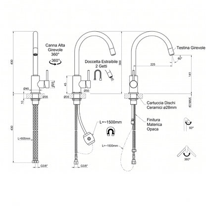 PAINI MILME/COX 781Y591ABSPA Rubinetto Cucina Canna Alta Girevole Monocomando Tortora