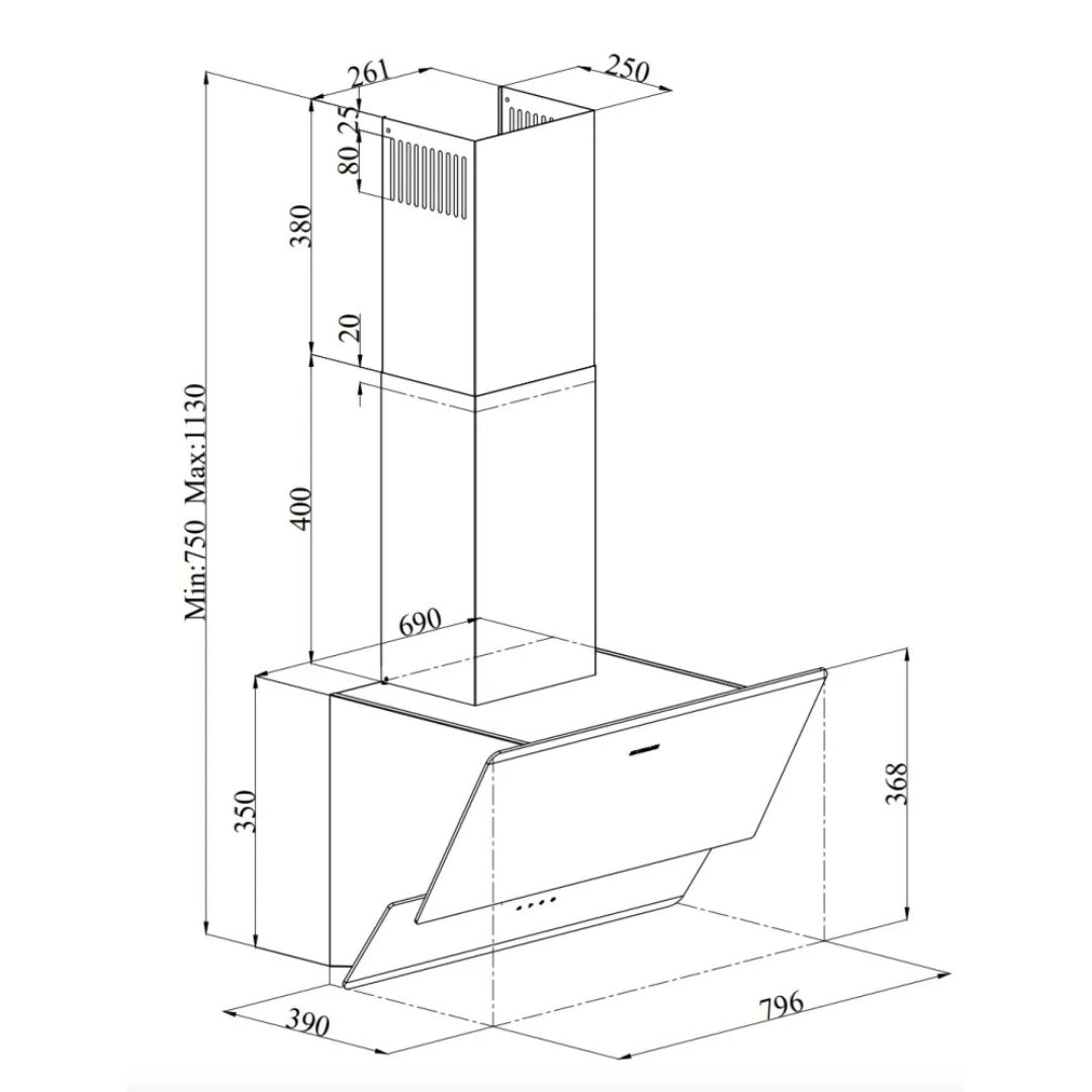 SILVERLINE OSLO DROP 3490.8.733.01 Cappa a parete 648 m³/h