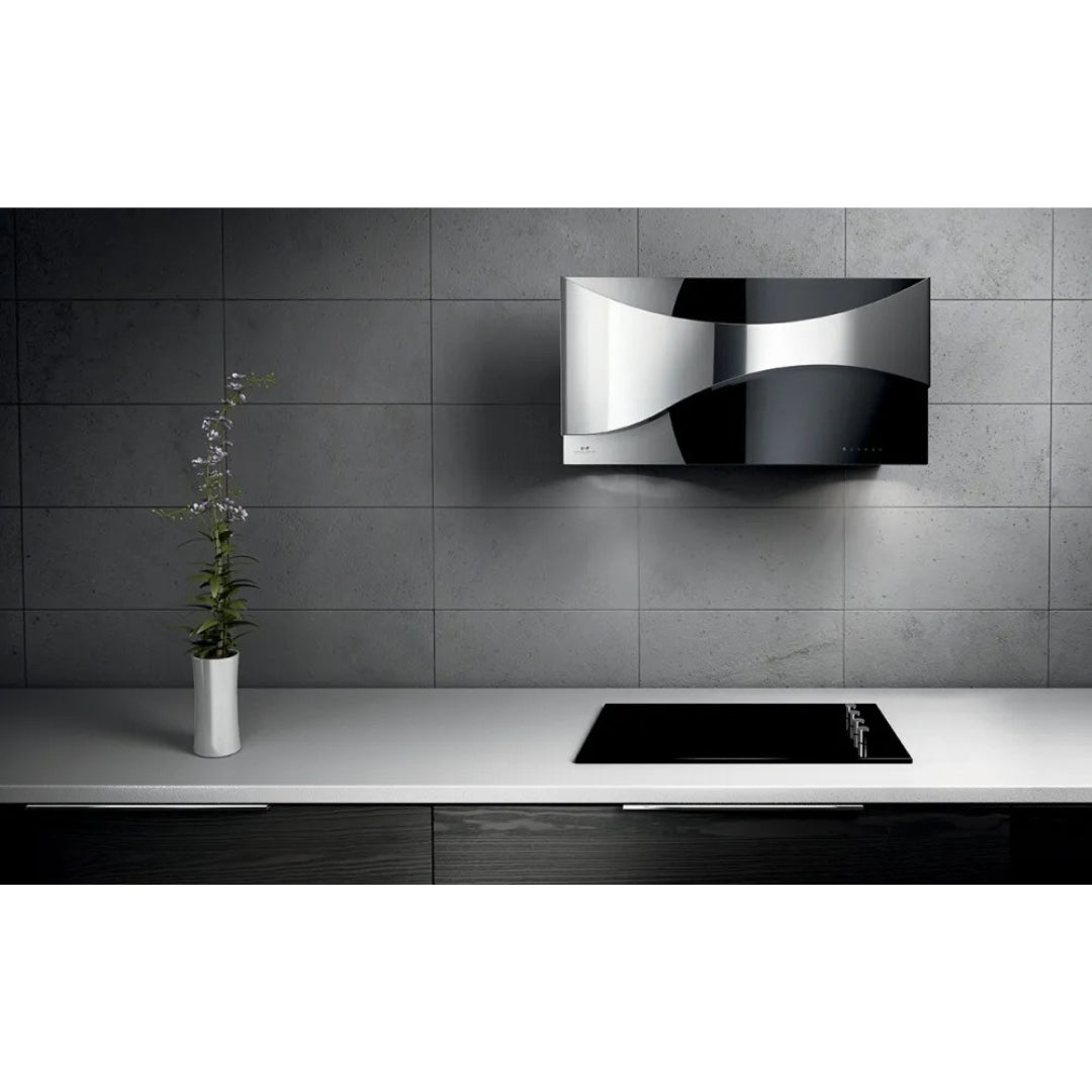 GALVAMET AMBIENT 90/F BLACK 0EAMB090F692 Cappa a Parete Filtrante 721 m³/h Inox e Vetro Nero Classe A cm. 90