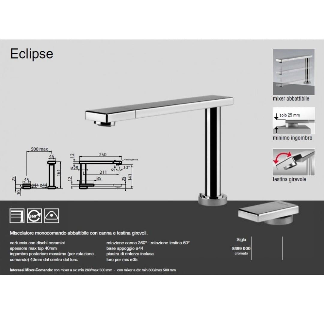 FOSTER ECLIPSE 8499000 Miscelatore Monocomando Cucina Sottofinestra Cromato Abbattibile con Canna e Testina Girevoli