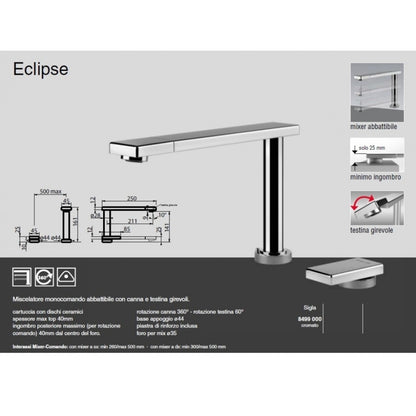 FOSTER ECLIPSE 8499000 Miscelatore Monocomando Cucina Sottofinestra Cromato Abbattibile con Canna e Testina Girevoli