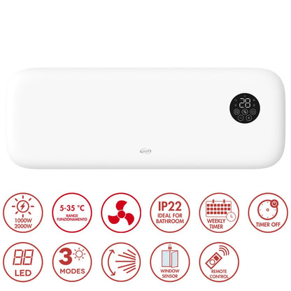 ARGO NIVEO SMART 191070227 Termoventilatore a Parete 2000W Wi-Fi Casa Bianco