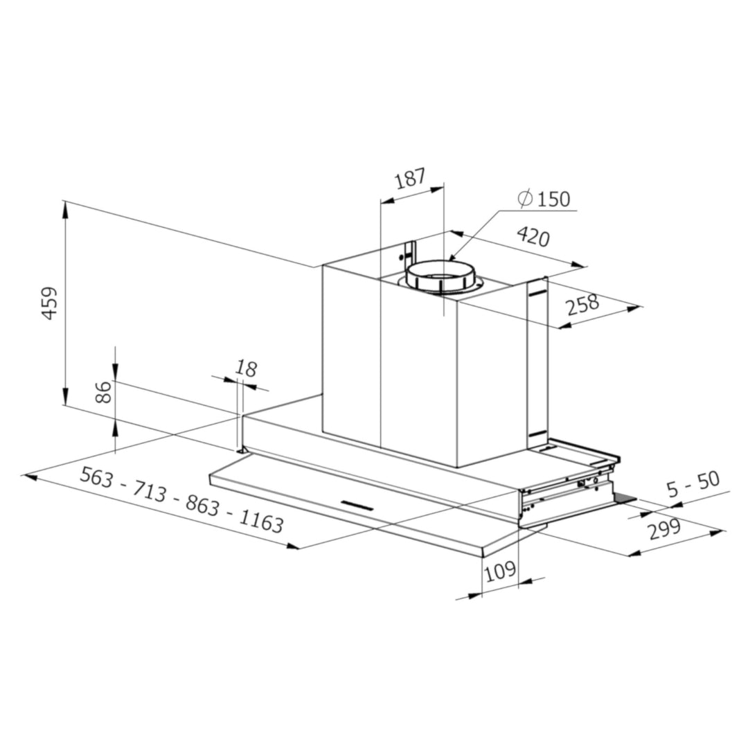 GALVAMET 0ISLV060F875LWL SLIVER 60/F PLASMA Cappa a Incasso Filtrante Anticondensa 466 m3/h Inox cm. 60 x 41 x 46