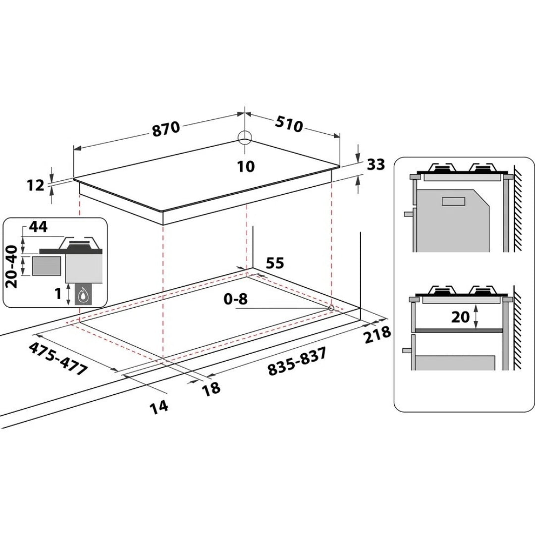 HOTPOINT PHN960MSTAVR Piano Cottura a Gas 6 Fuochi Avena cm. 87 x 51