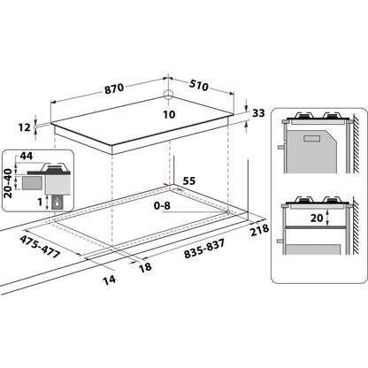 HOTPOINT PHN960MSTAVR Piano Cottura a Gas 6 Fuochi Avena cm. 87 x 51