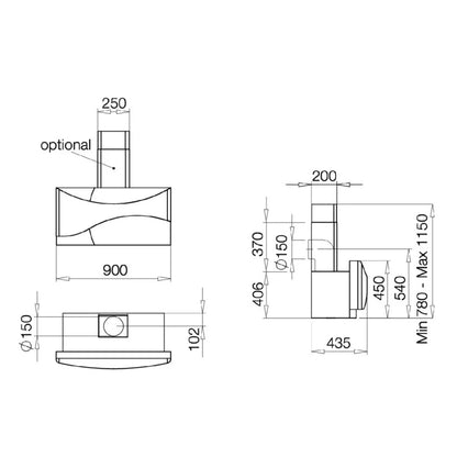 GALVAMET AMBIENT 90/F BLACK 0EAMB090F692 Cappa a Parete Filtrante 721 m³/h Inox e Vetro Nero Classe A cm. 90