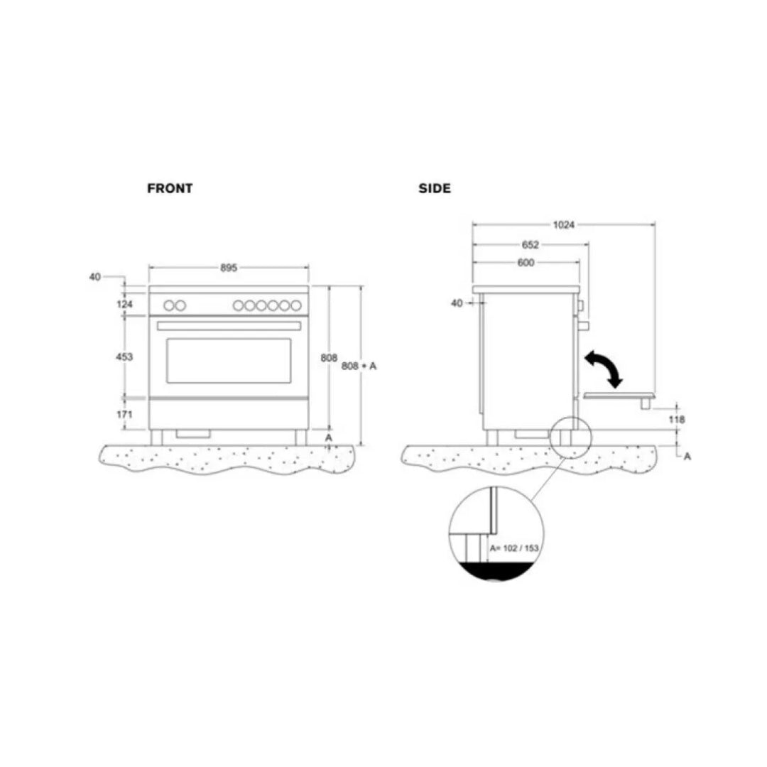 F.LLI BERTAZZONI PROCH94I1EXT Cucina da Accosto 4 Zone Induzione Cappa e Forno Elettrico cm. 90 x 60 x 89