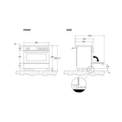 F.LLI BERTAZZONI PROCH94I1EXT Cucina da Accosto 4 Zone Induzione Cappa e Forno Elettrico cm. 90 x 60 x 89